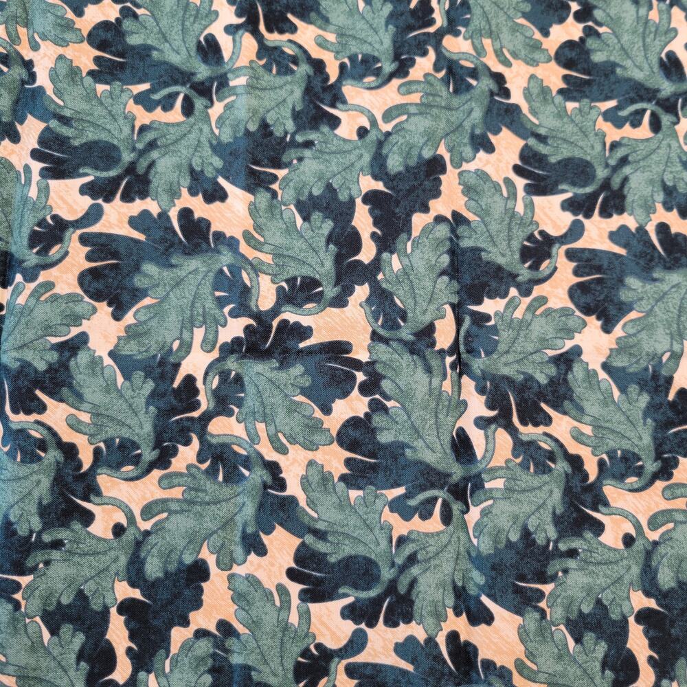 Green Leaf Botanical Cotton Fabric Tan Background 18x44" Sewing Quilting JoAnn